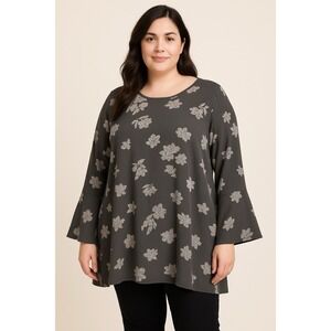 mossimo supply co Women's Tops Tunic Blouse Large  Gray Floral Bell Long Sleeves